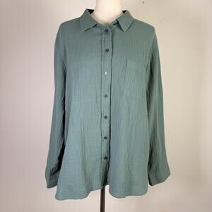 J Crew Double-Gauze Button-Up Shirt 2X Green 100% Cotton NWT Soft $89 Relaxed